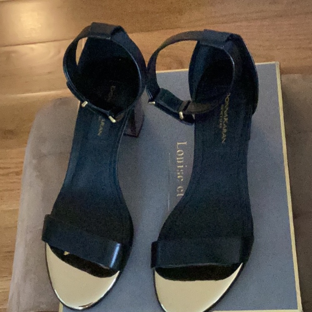 Donna Karan Black and Gold Heels with Ankle Straps